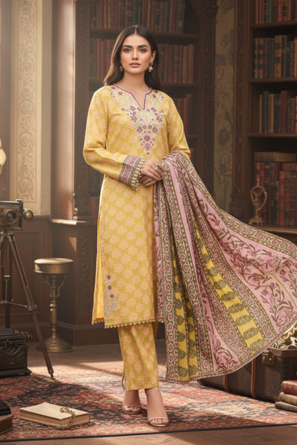 Embroidered - 3 Pc Khaddar Suit