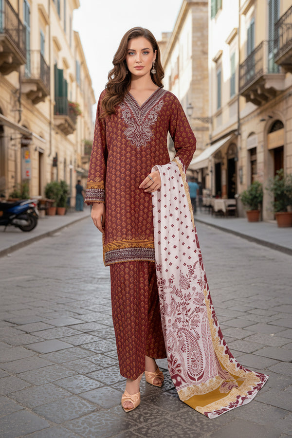 Embroidered - 3 Pc Khaddar Suit