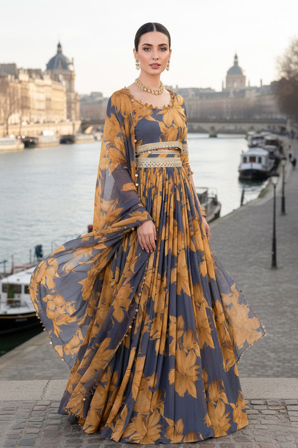 GOLDEN BLOOM- 3PC GRIP & CHIFFON LUXURY PRET