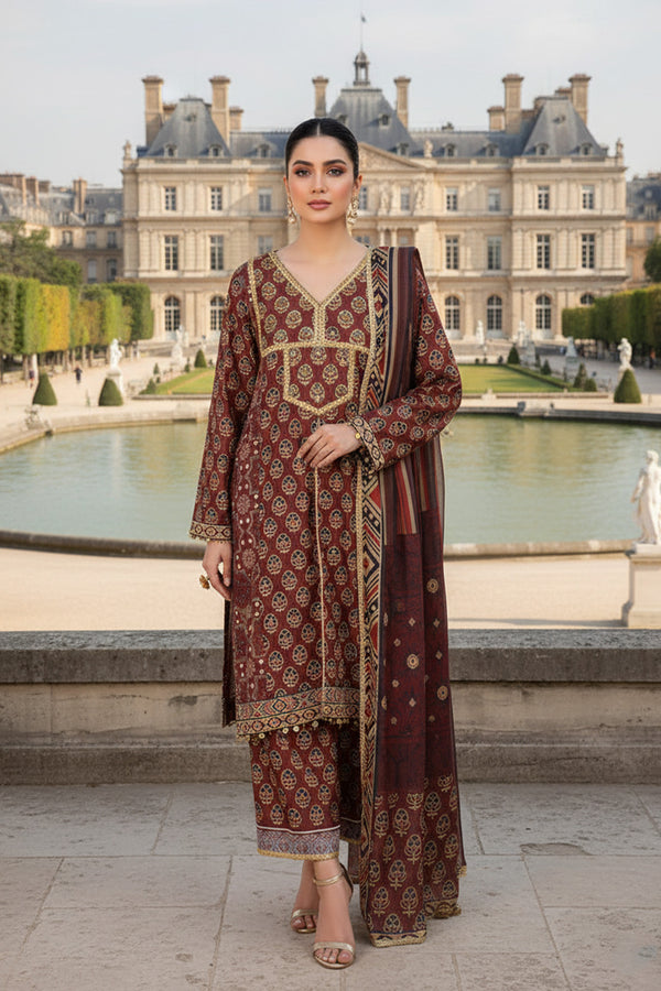 ROYAL HEIRLOOM - 3PC SHAMOUSE & PAPERSILK LUXURY PRET