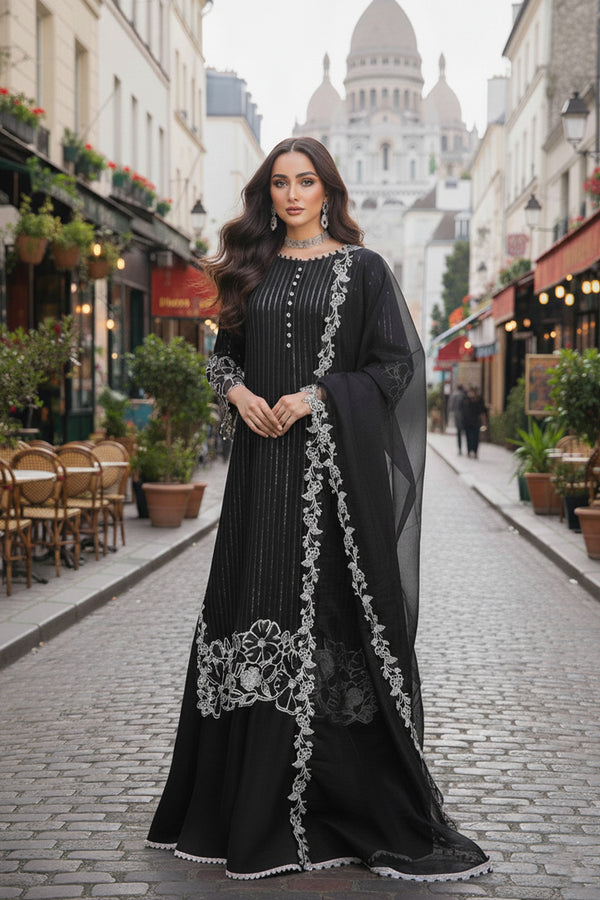 NOIR ELEGANCE – 3PC COTTON NET & ORGANZA LUXURY PRET