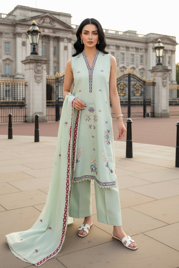 Embroidered - 3 Pc Cotton Lawn Suit (Dyed Embroidered Dupatta)