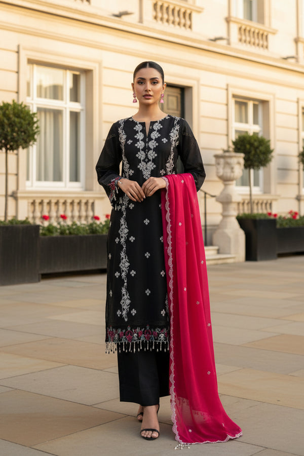 Embroidered - 3 Pc Cotton Lawn Suit (Dyed Embroidered Dupatta)