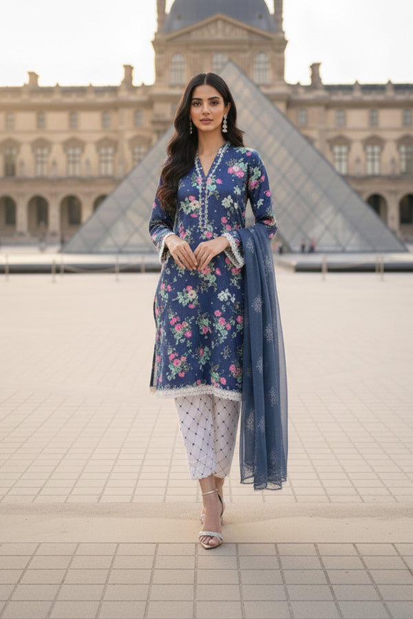 Embroidered - 3 Pc Cotton Lawn Suit (Organza Dupatta)